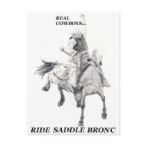 Real Cowboys Ride Saddle Bronc postcards