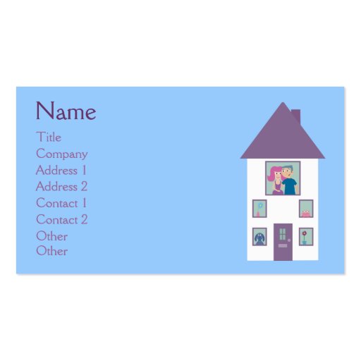 Real Estate Agent Cute Cartoon House & Couple Business Cards (front side)