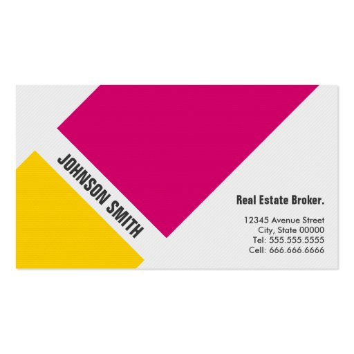 Real Estate Broker - Simple Pink Yellow Business Card Template (front side)
