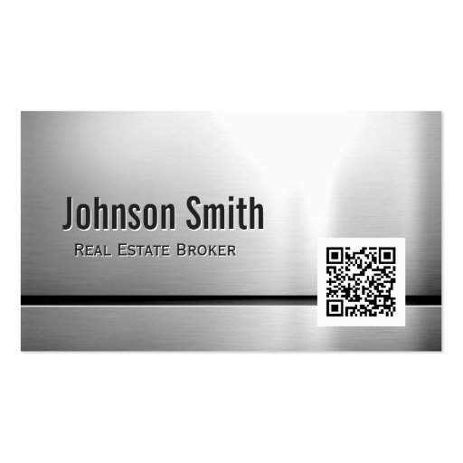 Real Estate Broker - Stainless Steel QR Code Business Card Template (front side)