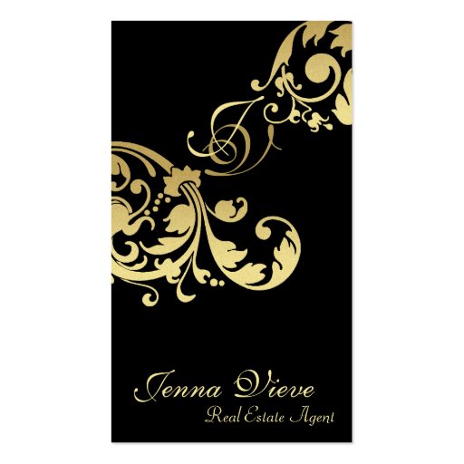 Real Estate Business Card Monogram Black & Gold (front side)