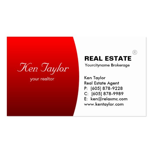 Real Estate Business Card Round Red Black White (front side)