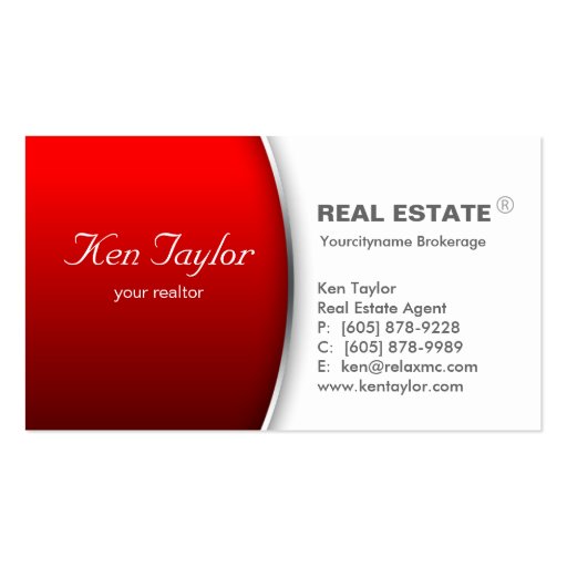 Real Estate Business Card Round Red Silver (front side)
