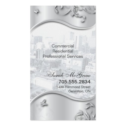 Real Estate Elegant Stylish Business Card Silver (back side)