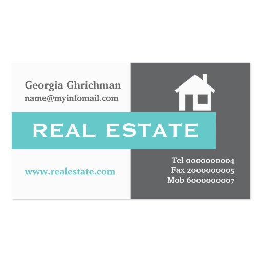 Real estate grey, white, aqua eye-catching business card (front side)