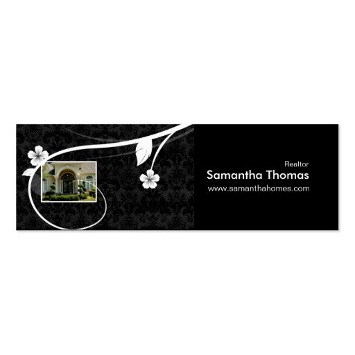 Real Estate Home Damask Bookmark Floral Black Business Card (front side)