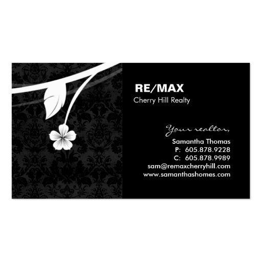 Real Estate Home Damask Business Card Floral Black (back side)