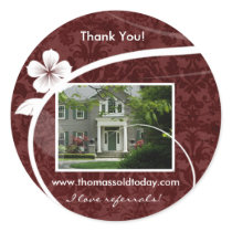 Real Estate Home Sticker Thank You Red Damask