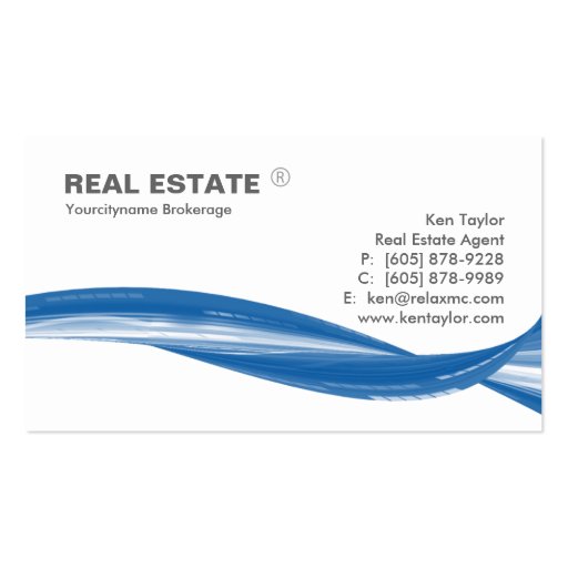 Real Estate Logo Blue Swoosh Modern White Business Card