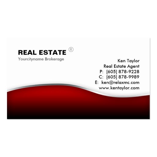 Real Estate Red Wave Modern Metal Business Cards (front side)