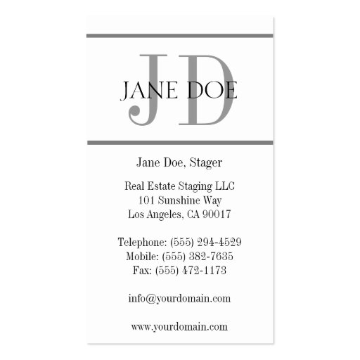 Real Estate Stager Stripe White Business Card Template (back side)