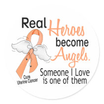 Real Heroes Become Angels Uterine Cancer Round Stickers