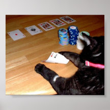 REAL KITTY CAT PLAYING POKER PRINT