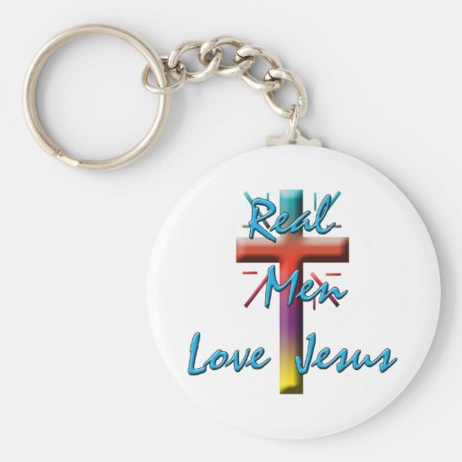 REAL MEN LOVE JESUS BASIC ROUND BUTTON KEYCHAIN Zazzle