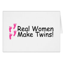 Real Women Make Twins Pink Girl Footprints Cards