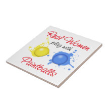 Real Women Play with Paint Balls Ceramic Tile