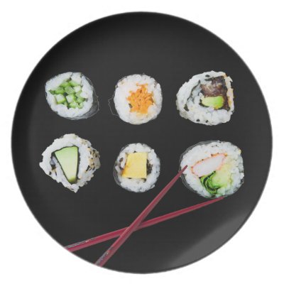realistic sushi rolls and chopsticks party plate Fuji_plate realistic sushi rolls and chopsticks party plate Fuji_plate