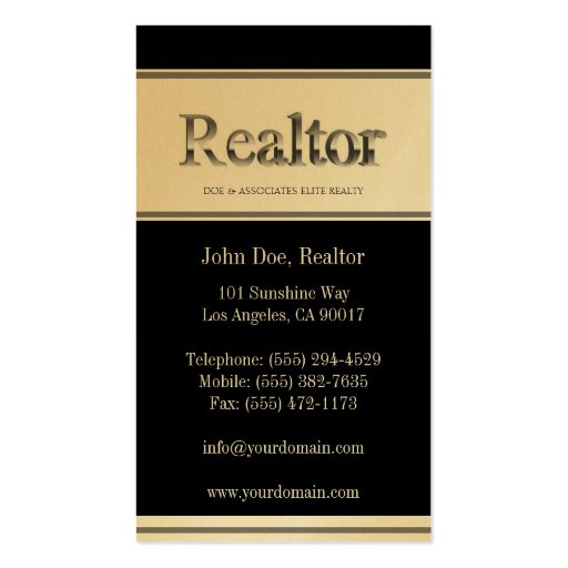 Realtor 3D Stripes Black Golden Business Cards (back side)