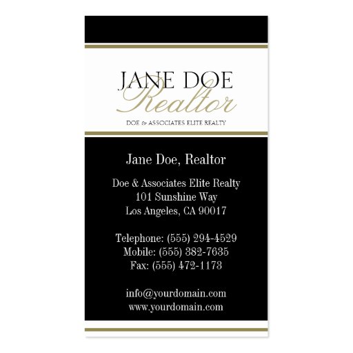 Realtor B/W Gold Script/Border Business Card Templates (back side)