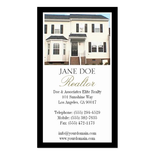 Realtor B/W Photo Gold Script Border Business Card Template (front side)