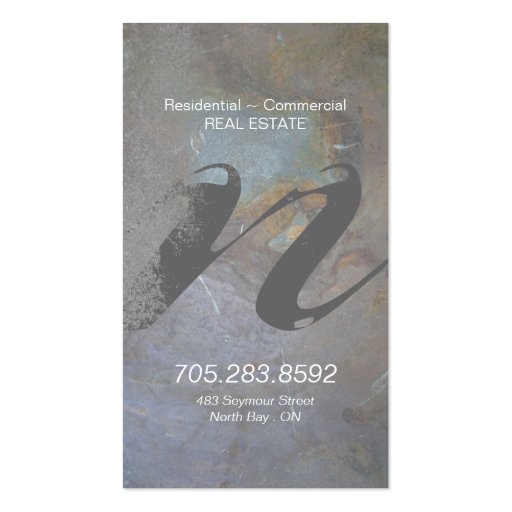 Realtor Business Card Grey Blue Rock Monogram (back side)