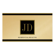 Realtor Golden Black/Gold Square Monogram Plaque Business Cards