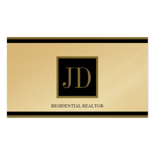 Realtor Golden Black/Gold Square Monogram Plaque Business Cards (front side)