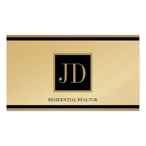 Realtor Golden Black/Tan Square Monogram Plaque Business Card Template (front side)
