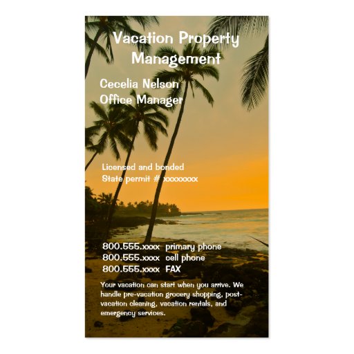 Realtor or Beach Property Management Business Card Templates (front side)