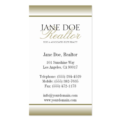 Realtor Real Estate Agent Broker Gold Script Fade Business Card Template (back side)