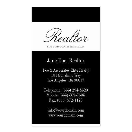 Realtor Script Black/White Plaque Business Card Template (back side)