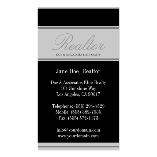 Realtor Script Silver Banner Business Card Template (back side)