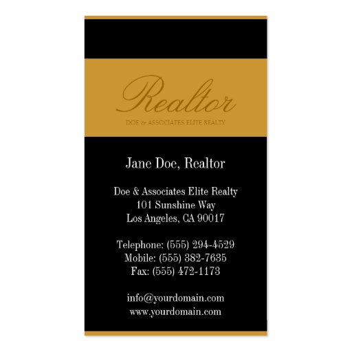 Realtor Script Yellow Gold Banner Business Card Template (back side)