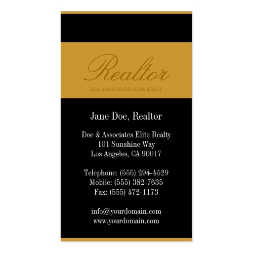 Realtor Script Yellow Gold Plaque Business Cards (back side)
