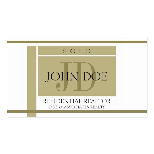 Realtor Sign Gold Stripes W/W Business Cards