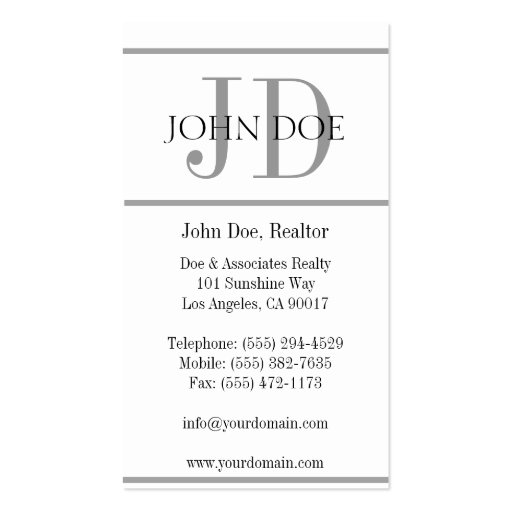 Realtor Silver House W/W Business Cards (back side)