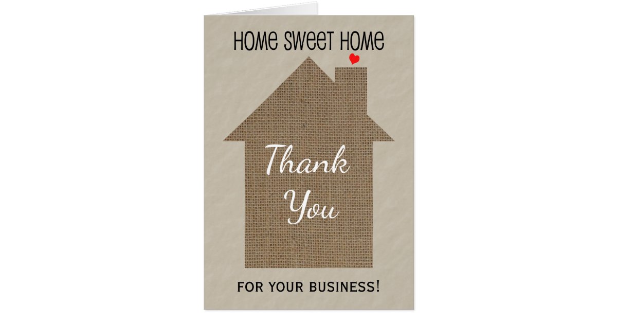 Realtor Thank You Note Card with Burlap Look House Zazzle