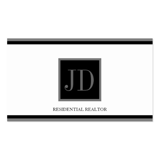 Realtor White Black/Silver Square Monogram Plaque Business Card Template (front side)