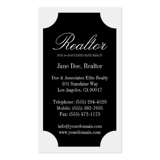Realtor White Script /Black Plaque Business Card Templates (back side)
