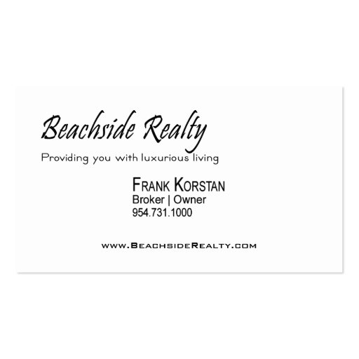 Realtors, Real Estate, Home Stagers, Beachfront Business Card Template (back side)