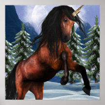 Rearing Chestnut Unicorn  Poster Print