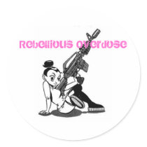 Rebellious Overdose Girl with machine gun Sticker by rebelliousoverdose Rebellious Overdose Girl with machine gun Sticker