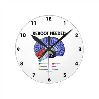 Reboot Needed (Anatomical Brain Humor) Round Wall Clock