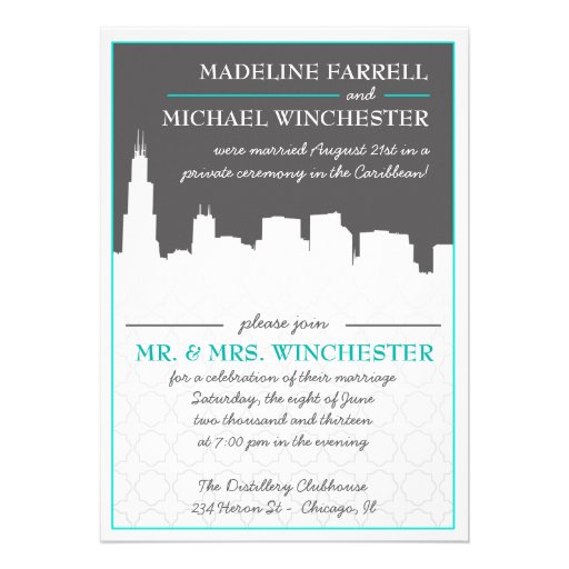 Reception Only Chicago Skyline Wedding Photo Invit Personalized Announcement