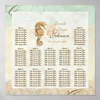 Reception Table Seating Chart Sea Horse Coastal Posters by AudreyJeanne