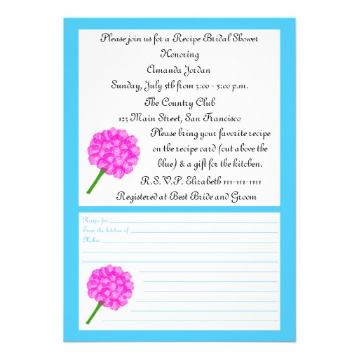 Recipe Bridal Shower Invitation - Blue Recipe Card from Zazzle.com