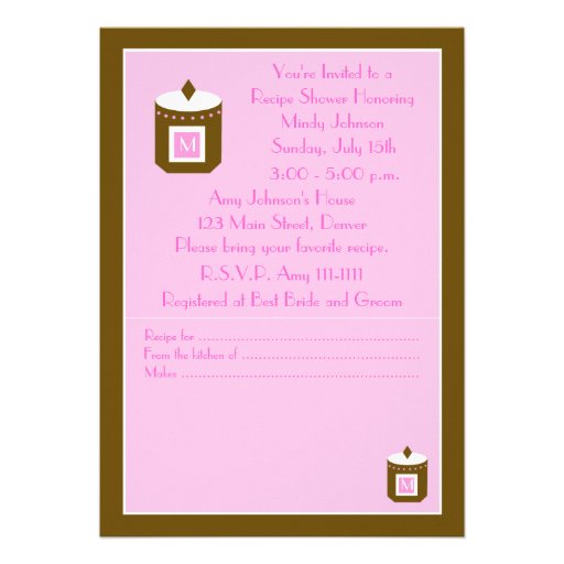 Recipe Bridal Shower Invitation - Pink
