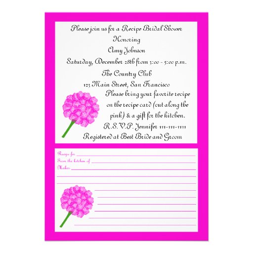 Recipe Bridal Shower Invitation - Pink Recipe Card