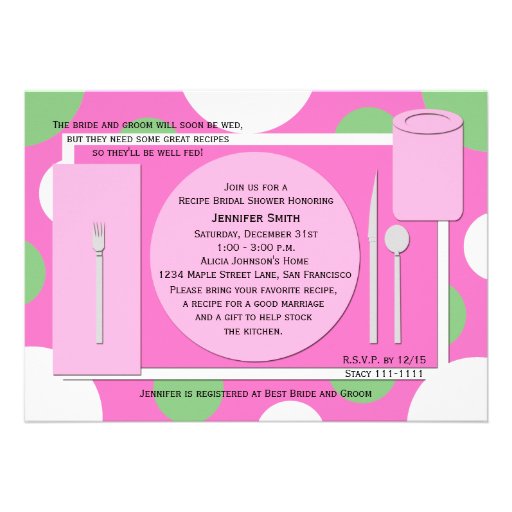 Recipe Bridal Shower Invitation -- Pretty in Pink