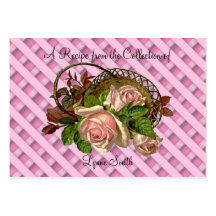 Recipe card (small) Pink Roses design Business Card Templates